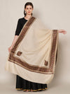 Beige Woolen Women Shawl with Intricate Embroidered Detailing – Winter Wrap (80 x 40 Inches)