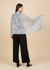 Micro Wool Grey Feather Motif Women Stole | Soft Wrap with Subtle Woven Accents (80 × 28 Inches)