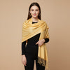 Solid Viscose Golden Women Stole with Soft Drape & Fringed Finish | Lightweight Everyday Wrap (80 × 28 Inches)