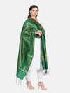 Green Banarasi Silk Dupatta with All-Over Woven Floral Motifs & Rich Zari Border (Size: 2.5x1 m Approx)