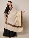 Beige Woolen Women Shawl with Traditional Multicolour Embroidered Border (80 x 40 Inches)