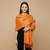 Solid Viscose Orange Women Stole with Soft Drape & Fringed Finish | Lightweight Everyday Wrap (80 × 28 Inches)