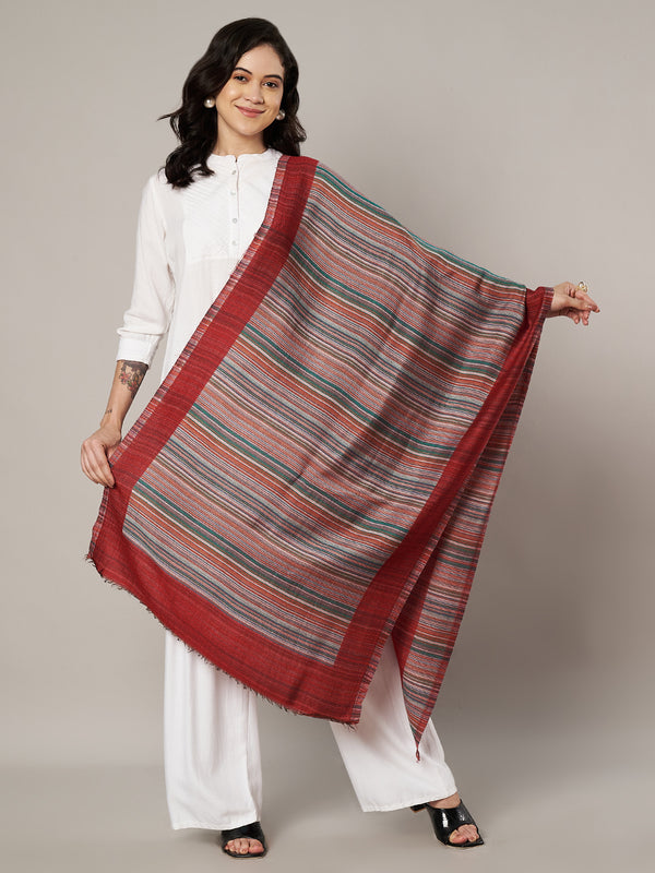 Reversible Woolen Women Stole with Fine Striped Weave | Soft Wrap (80 × 28 Inches)