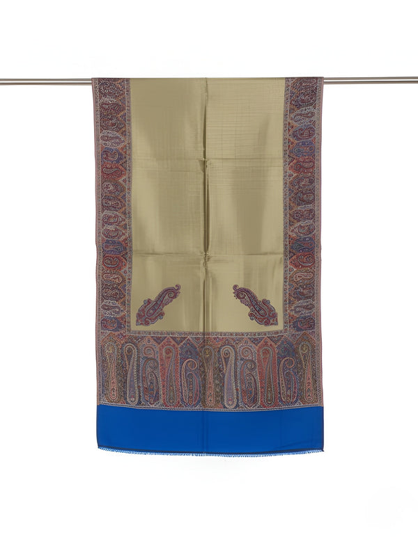 Bamboo Silk Gold Women Shawl with Intricate Paisley Border | Elegant Heritage Wrap (80 × 40 Inches)