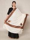 Elegant White Woolen Women Shawl with Embroidered Border – Ethnic Wrap (80 x 40 Inches)