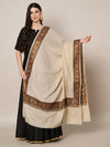 Woolen Women Shawl in Light Brown with Intricate Traditional Embroidered Border (80 x 40 Inches)