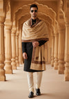 Elegant Light Brown Woolen Mens Shawl with Embroidered Border – Ethnic Wrap (80 x 40 Inches)