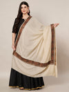 Woolen Women Shawl in Beige with Embroidered Traditional Border (80 x 40 Inches)
