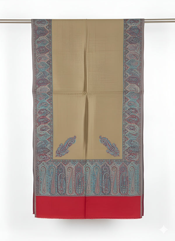 Bamboo Silk Gold Women Shawl with Intricate Paisley Border | Elegant Heritage Wrap (80 × 40 Inches)