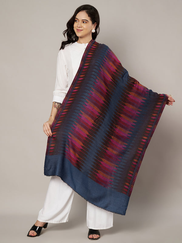 Woolen Women Stole with Ikat-Inspired Woven Motifs | Elegant Ethnic Wrap (80 × 28 Inches)