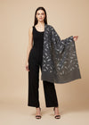 Micro Wool Black Feather Motif Women Stole | Soft Wrap with Subtle Woven Accents (80 × 28 Inches)