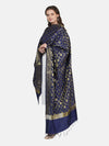 Dark Blue Banarasi Silk Dupatta with All-Over Woven Floral Motifs & Rich Zari Border (Size: 2.5x1 m Approx)
