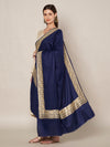 Navy Blue Woolen Women Shawl with Gold Border – 80x40 Inches