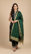 Green Striped Silk Dupatta with Zari Border | Elegant Ethnic Drape (2.5 Metres Approx.)
