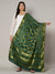 Green Silk Gharchola Bandhej Dupatta with Gold Zari Border (Size: 2.5x1 m Approx)