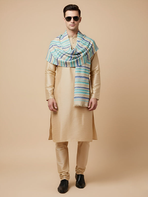 Woolen Zig-Zag Moonlight Zari Mens Stole | Heritage Wrap (80 x 28 Inches)