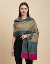 Bamboo Silk Gold Women Shawl with Intricate Paisley Border | Elegant Heritage Wrap (80 × 40 Inches)