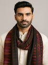 Woolen Mens Stole with Ikat-Inspired Woven Design | Refined Ethnic Wrap (80 × 28 Inches)