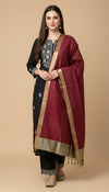 Maroon Striped Silk Dupatta with Zari Border | Elegant Ethnic Drape (2.5 Metres Approx.)