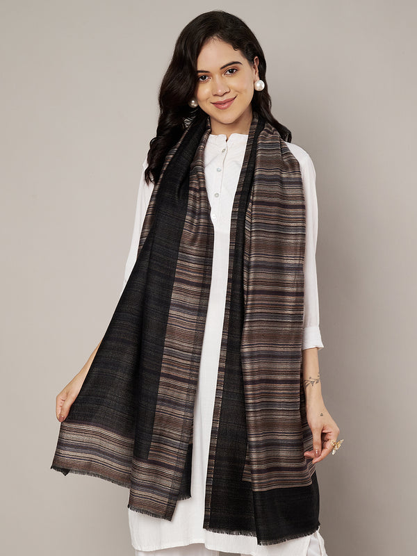 Reversible Woolen Women Stole with Fine Striped Weave | Soft Wrap (80 × 28 Inches)