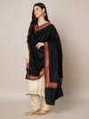 Black Woolen Women Shawl with Traditional Multicolour Embroidered Border (80 x 40 Inches)