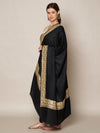 Black Woolen Women Shawl with Gold Border – 80x40 Inches