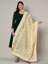 Ivory Georgette Dupatta with Gold Foil Booti & Lace Border (Size: 2.5x1 m Approx)