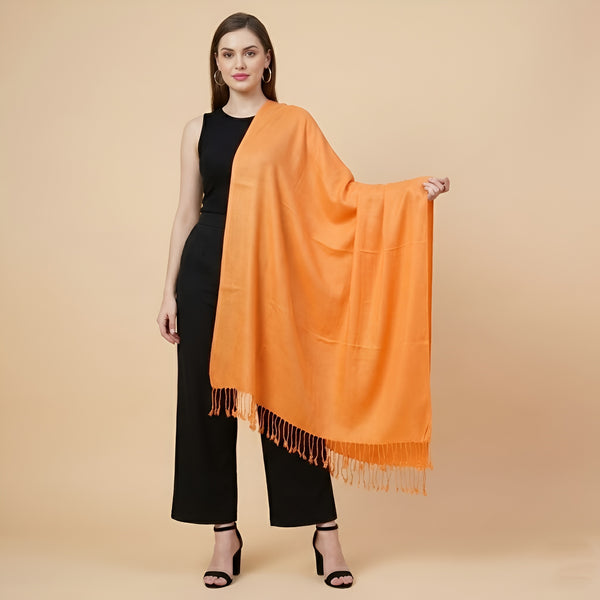 Solid Viscose Orange Women Stole with Soft Drape & Fringed Finish | Lightweight Everyday Wrap (80 × 28 Inches)