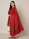 Red Woolen Women Shawl with Traditional Multicolour Embroidered Border (80 x 40 Inches)