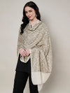 Woolen Women Shawl in White with All-Over Floral Jaal Weave (80 x 40 Inches)