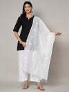 White Chanderi Cotton Dupatta with Subtle Floral Embroidery (Size: 2.5x1 m Approx)