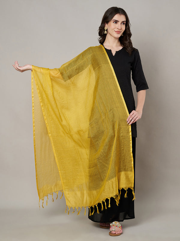 Yellow Sheer Handwoven Cotton Dupatta with Tassel Finish (Size: 2.5x1 m Approx)