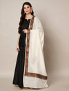 Woolen Women Shawl in White with Embroidered Traditional Border (80 x 40 Inches)