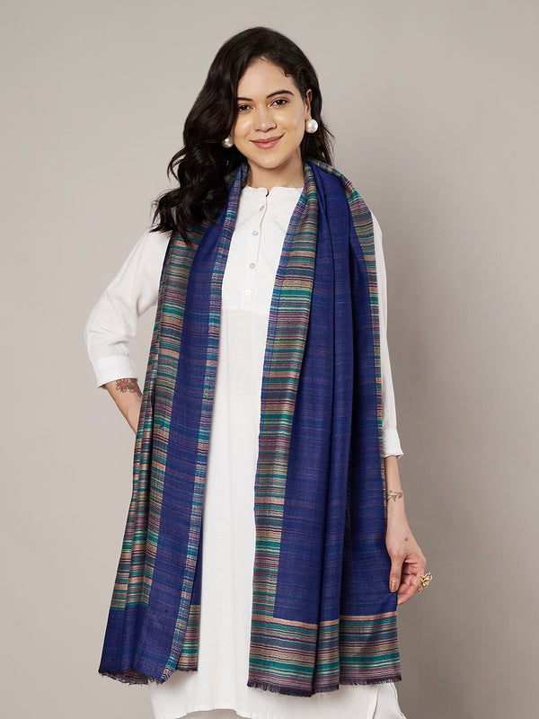 Reversible Woolen Women Stole with Fine Striped Weave | Soft Wrap (80 × 28 Inches)