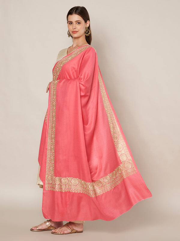 Pink Woolen Women Shawl with Gold Border – 80x40 Inches