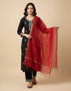 Red Monica Cotton Dupatta with Woven Motifs | Elegant Ethnic Drape (2.5 Metres Approx.)