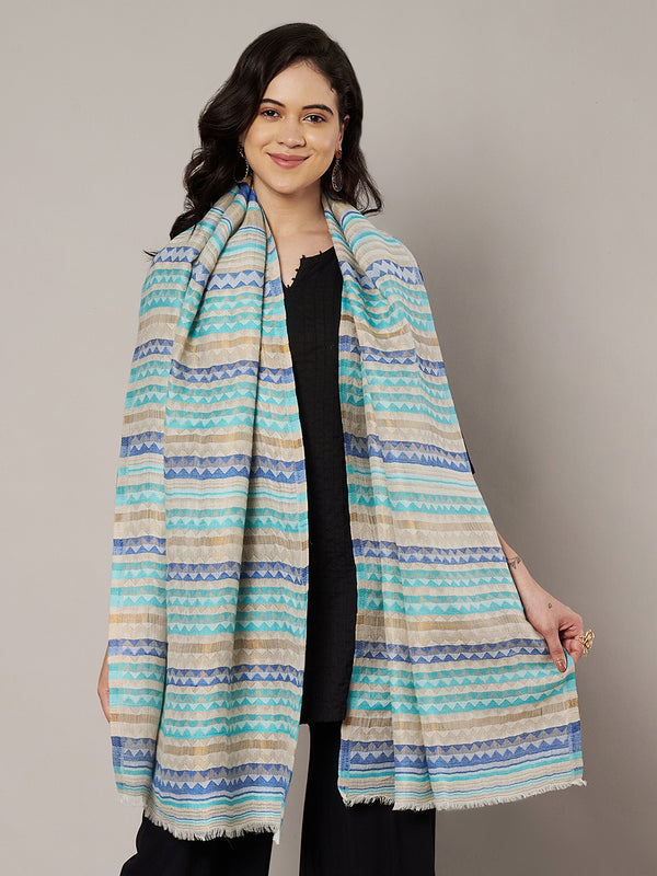 Woolen Zig-Zag Moonlight Zari Women Stole | Traditional Winter Wrap (80 x 28 Inches)