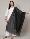 Black Chanderi Cotton Dupatta with Subtle Floral Embroidery (Size: 2.5x1 m Approx)