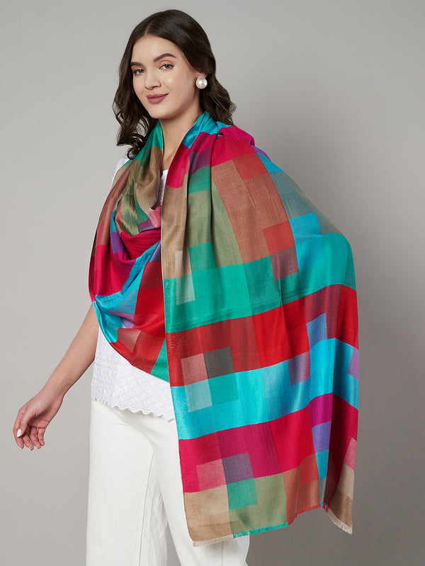 Bamboo Silk Women Stole with Contemporary Checkered Weave | Soft Drape | 80×28 Inches