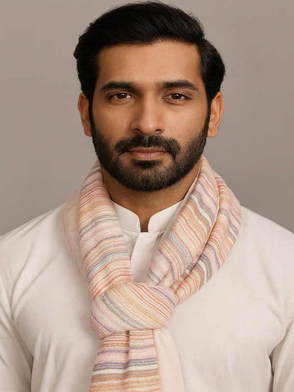 Reversible Woolen Mens Stole with Classic Striped Weave | Elegant Winter Wrap (80 × 28 Inches)
