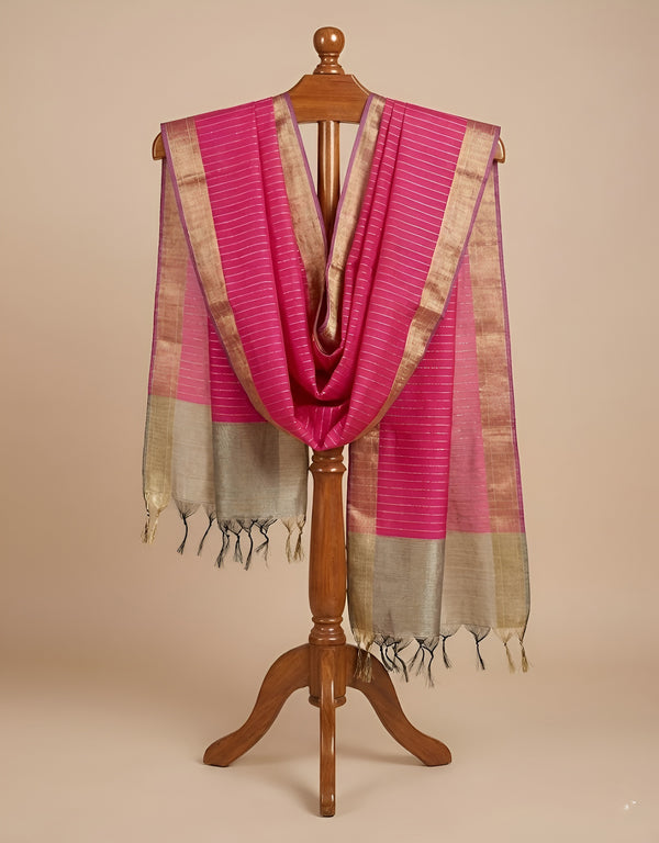 Rani Striped Silk Dupatta with Zari Border | Elegant Ethnic Drape (2.5 Metres Approx.)