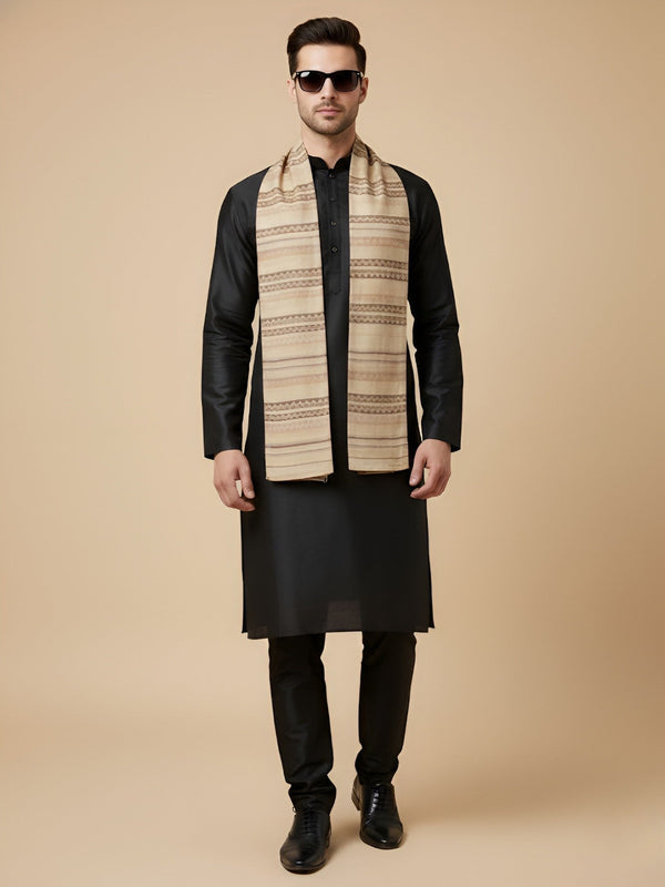 Woolen Zig-Zag Moonlight Zari Mens Stole | Heritage Wrap (80 x 28 Inches)