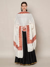 White Woolen Women Shawl with Traditional Embroidered Border (80 x 40 Inches)