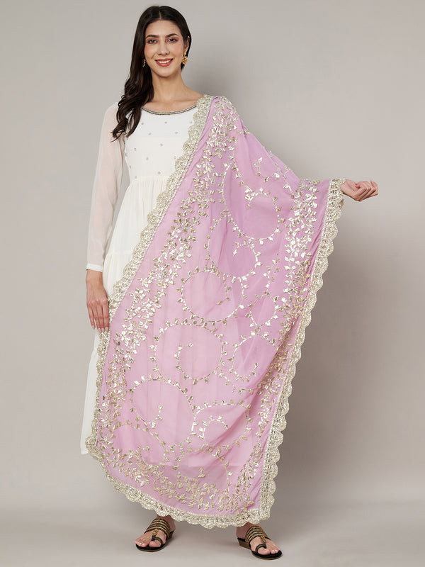Pink Georgette Dupatta with Hand Gota Patti Work (Size: 2.5x1 m Approx)