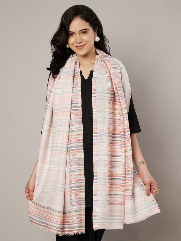 Reversible Woolen Women Stole with Fine Striped Weave | Soft Wrap (80 × 28 Inches)