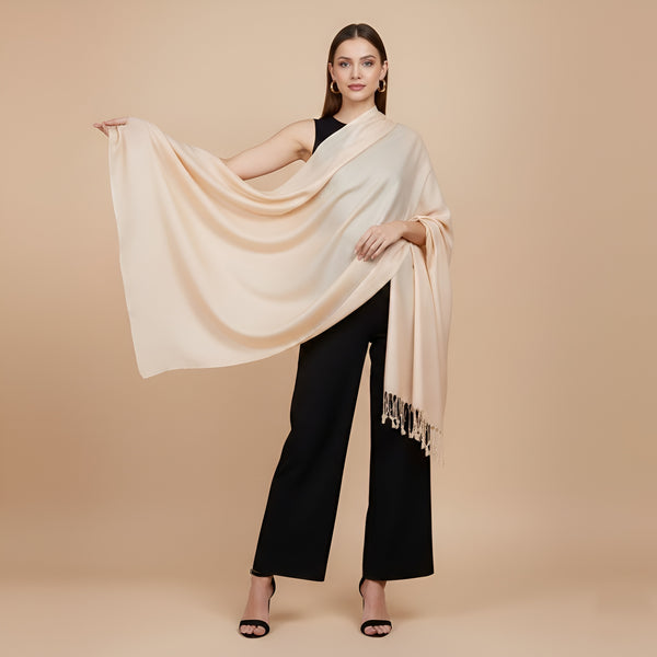 Solid Viscose Peach Women Stole with Soft Drape & Fringed Finish | Lightweight Everyday Wrap (80 × 28 Inches)
