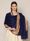 Solid Blue Woolen Women Shawl with Rich Embroidered Border – 80 x 40 Inches
