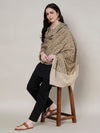 Woolen Women Shawl in Beige with All-Over Floral Jaal Weave (80 x 40 Inches)
