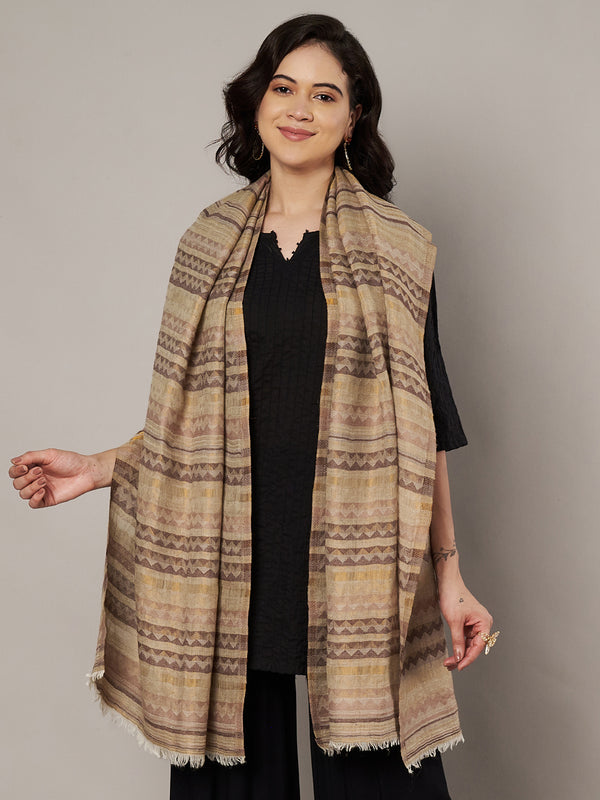 Woolen Zig-Zag Moonlight Zari Women Stole | Traditional Winter Wrap (80 x 28 Inches)