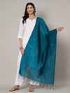 Blue Chanderi Cotton Dupatta with Subtle Floral Embroidery (Size: 2.5x1 m Approx)